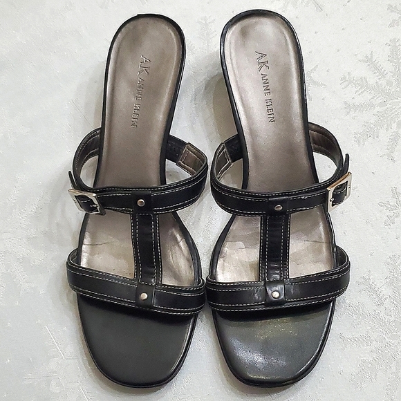 Anne Klein Macommonlyn Black Leather Double Strap Heel Sandals Women's Size 10M - Picture 3 of 12